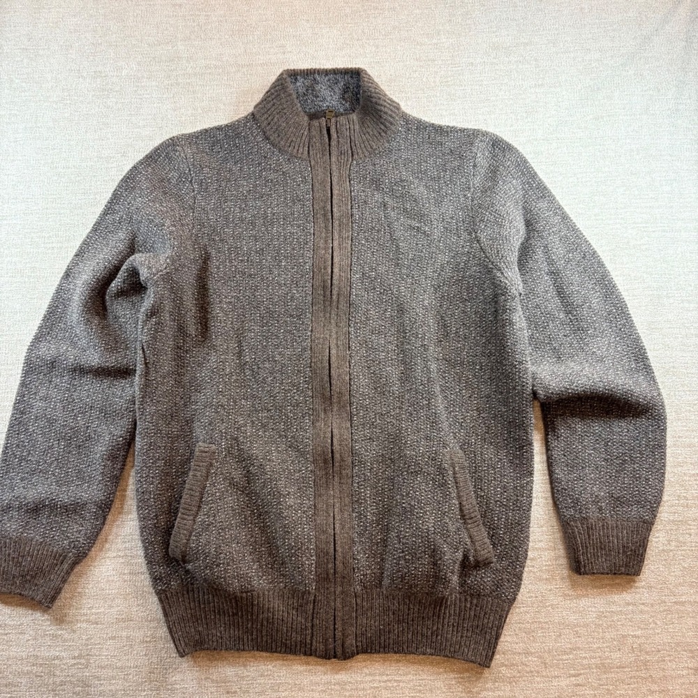Grandpacore Brown Marled Wool Cardigan Sweater Cottagecore Mens LG Joseph Abboud